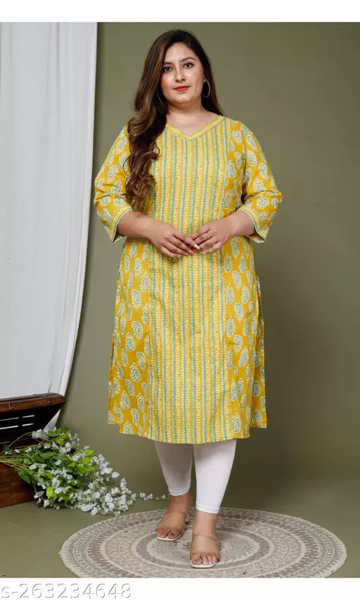 Swasti Plus Size Women Printed Floral Print Pure Cotton Straight Kurta