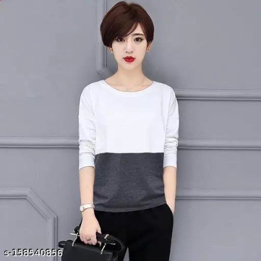 Vivient Grey And White Colorblocked Top For Women And Girls