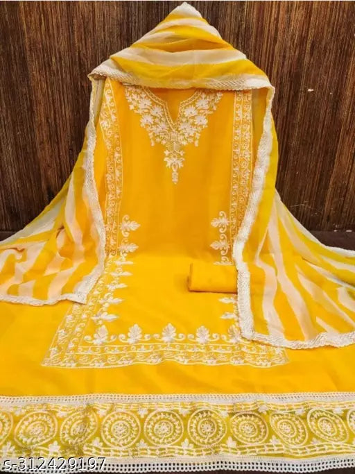 Women's Designer Suits Party Wear Gold Georgette Salwar Suits & Dress Materials