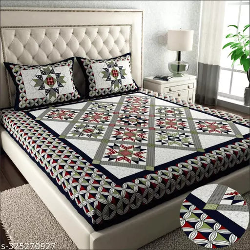 Jaipuri Pure Cotton Double Queen Bedsheet With 2 Pillow Covers