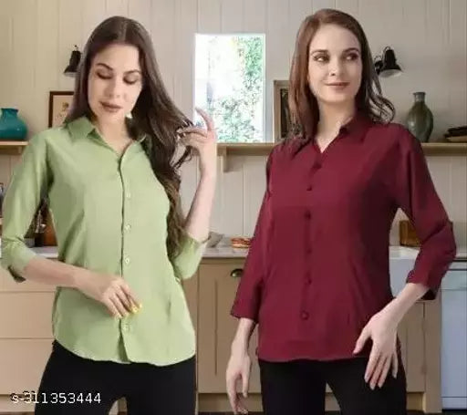 Stylish Solid Women Shirts Pack of 2