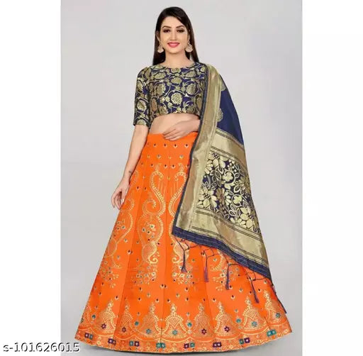 BANARASI SILK LEHENGA CHOLI WITH BLOUSE (UN-STITCHED) BY VAIDIK ETHNIC