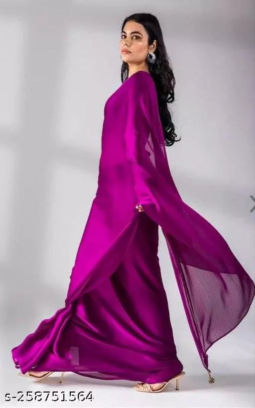 Georgette purple Sarees plain BY KRADDLE