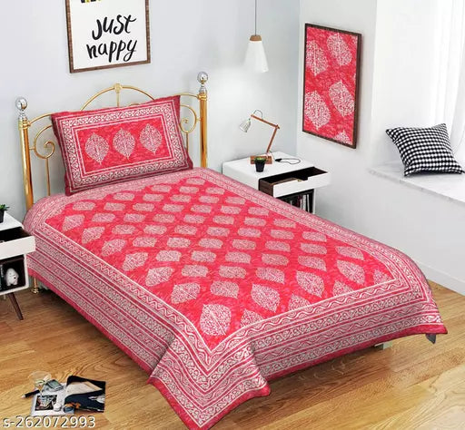 single cotton bedsheet with 1 pillow cover