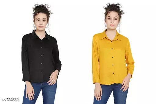 Vivient Women Black And Mustured Rayon Shirts Combo
