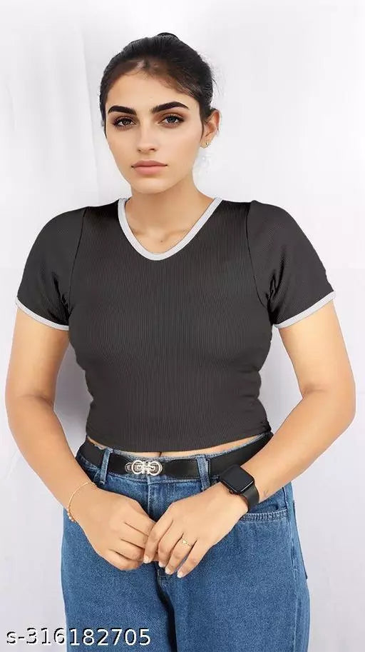 Women's Solid Cotton Rib Knit Crop Tank Top