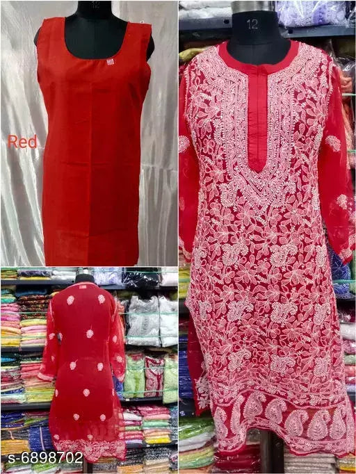 Handwork Embroidere Chiffon Front jall Long kurti & with inner.