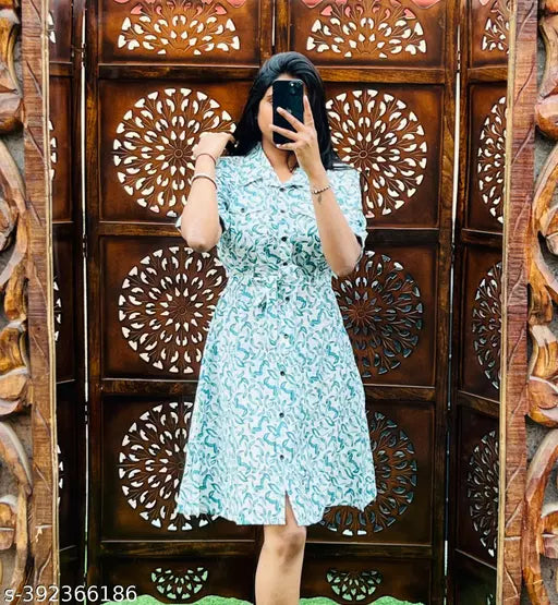 JKP Collection Women Girl Shirt Type Dress Casual Fabric Rayon Patte - Main Image