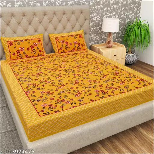Double Pure Cotton Bedsheet With 2 Pillow Covers