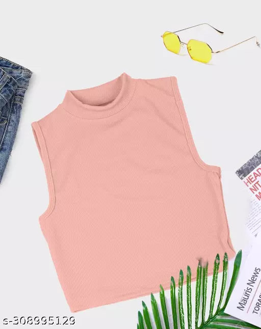 Women's Solid Cotton Rib Knit Crop Tank Top