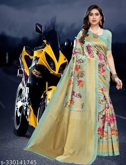 LIGHT WEIGHT SUPER DESIGNER ( KHAADI -COTTON BLEND MIX MATERIAL) SKIN FRIENDLY SAREE WITH UNSTICHED BLOUSE