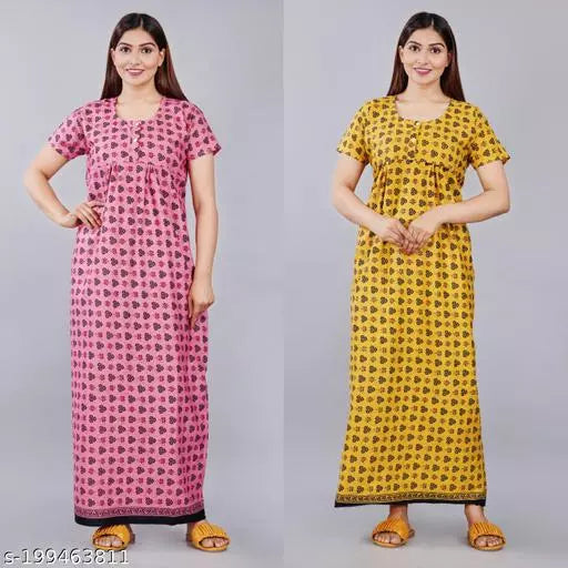 Cotton Stylish Nighty For Women/Printed Nights For women Combo Pack Of 2