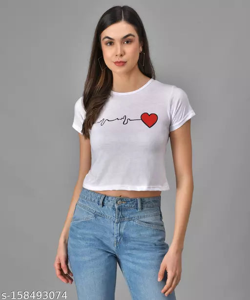 Vivient White Heart Printed Tshirts for Women And Girls