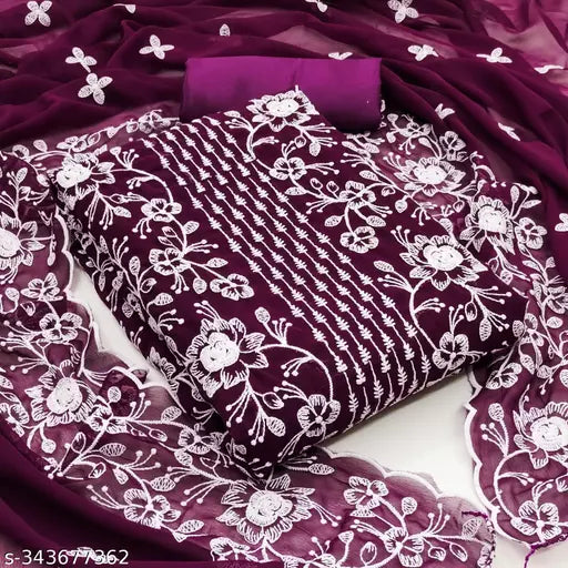 Georgette Dress Material For Womens With Embroidered Work On It