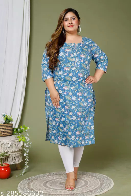 Women Plus Size Printed Pure Cotton Straight Kurta