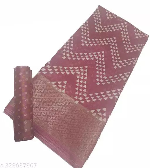 LIGHT WEIGHT BEST DESIGN EMBELLISHED BORDER ( COTTON BLEND -ART SILK MIX MATERIAL) SKIN FRIENDLY SAREE WITH UNSTICHED BLOUSE