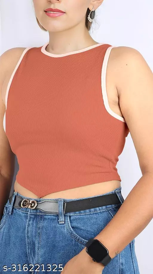 Women's Solid Cotton Rib Knit Crop Tank Top