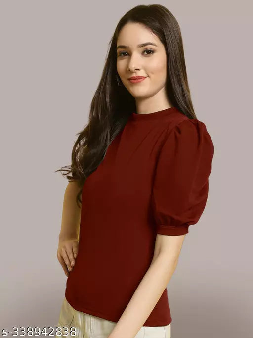 Casual Regular Sleeves Solid Women Maroon Top (Women Top | Women Tops | Top)