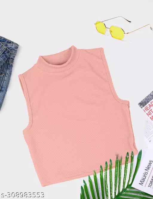 Women's Solid Cotton Rib Knit Crop Tank Top