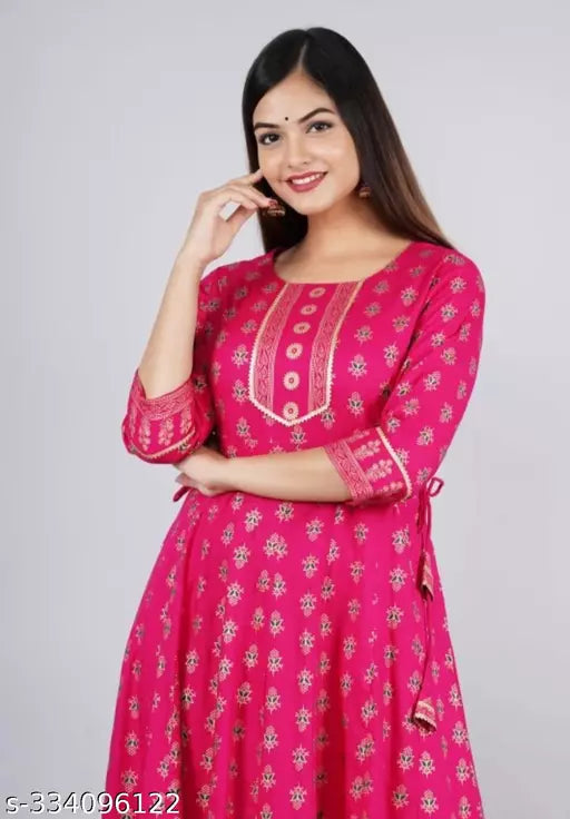 N. Gold Printed Pink Gown