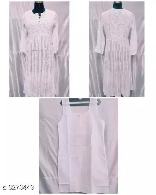 Handwork Chaikankari Chiffon Anarkali Kurti &with inner.