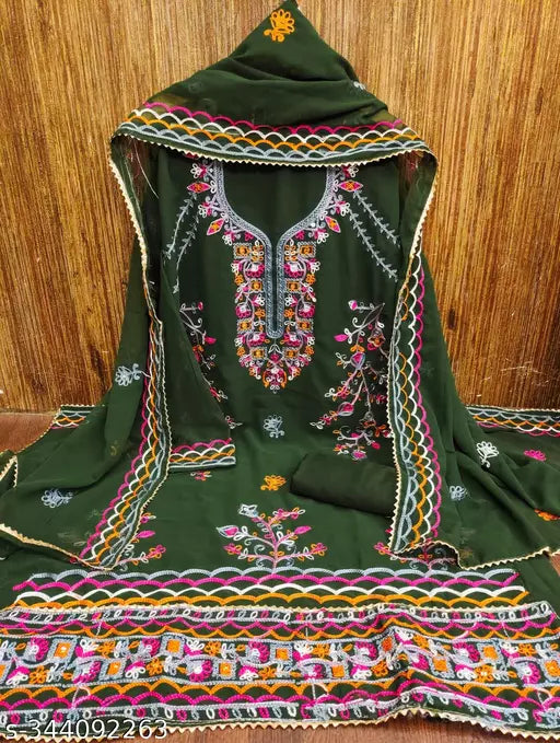 Georgette Dress Material For Womens With Embroidered Work On It
