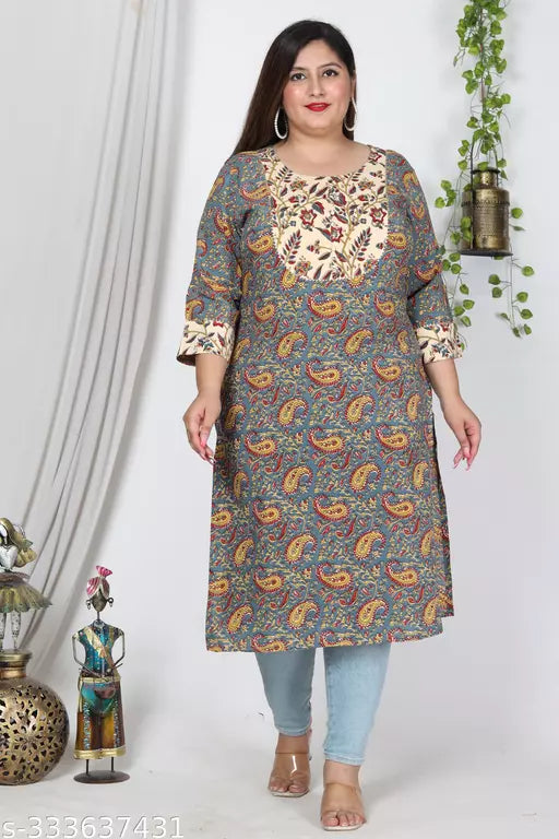 Women Plus Size Printed Cotton Blend Straight Kurta