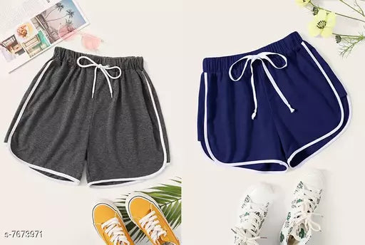 Vivient Women Grey And Blue Shorts Combo