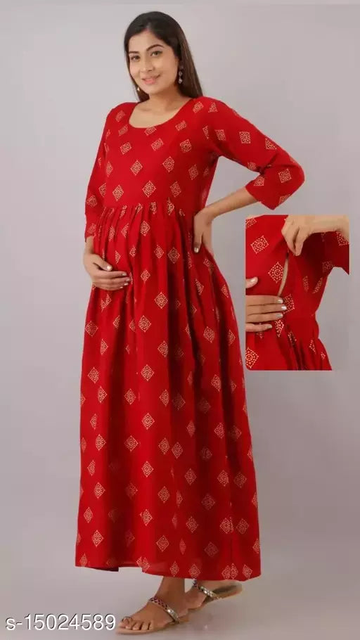 Mialo Red maternity kurta with feeding zip.