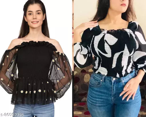 Stylish Full Sleeves Combo Regular With Crop Top For Women(Pack Of 2)