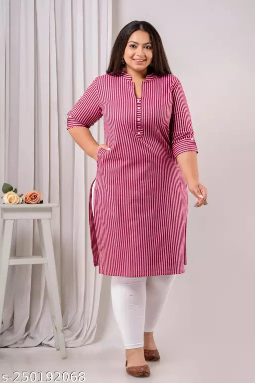 Neerupam Collection Women Pure Cotton Straight Kurti - Pink Cotton Kurti