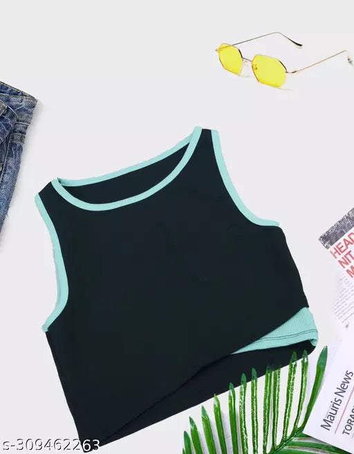 Women's Solid Cotton Rib Knit Crop Tank Top