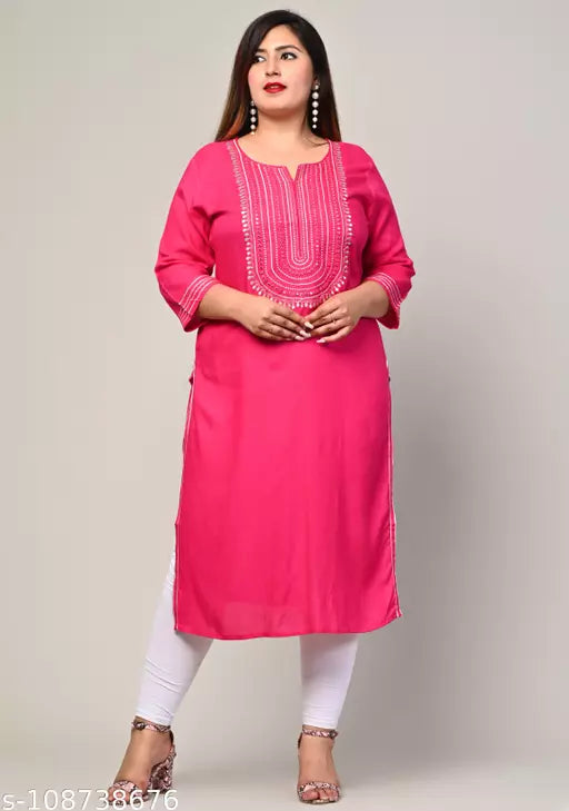 Swasti Plus Size Women Embroidered Cotton Blend Straight Kurta