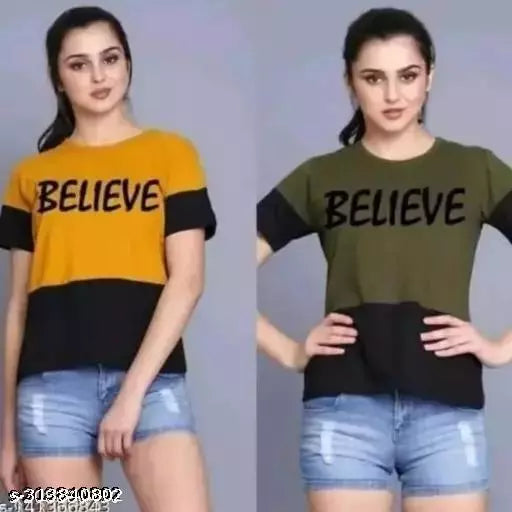 Women Color Block HALF Sleeve Designer Party wear Top for women and Girls (combo of 2)