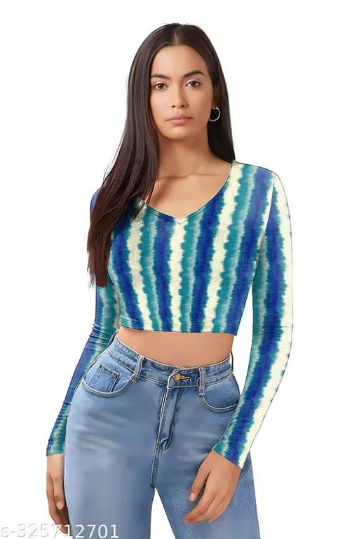 Western Printed V_ Neck Crop Top