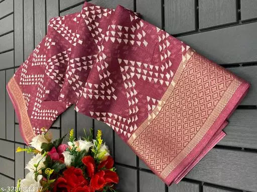 EMBELLISHED BORDER LIGHT WEIGHT BEST DESIGN COTTON BLEND -ART SILK MIX MATERIAL) SKIN FRIENDLY SAREE WITH UNSTICHED BLOUSE