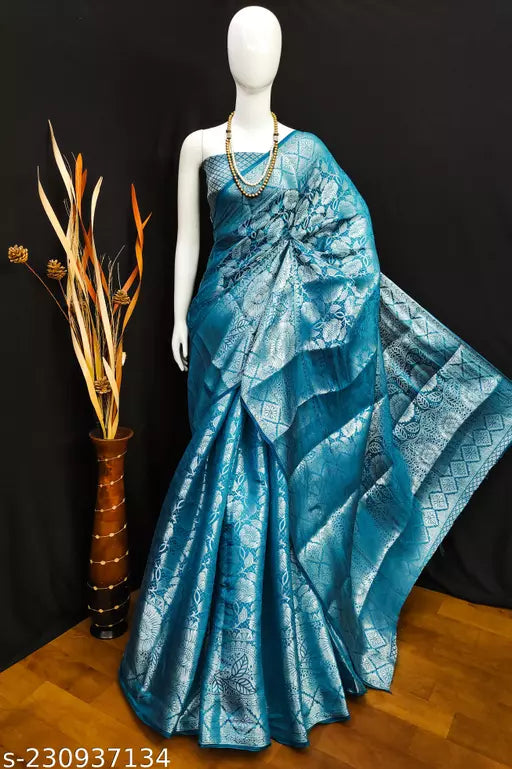 Morpich Fashion Aqua Blue Banarasi Silk Silver Zari Saree