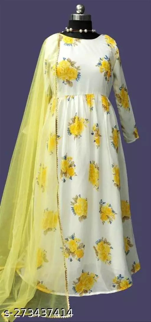 QVAZOR Stylish Fancy Trendy Printed Georgette Gown For Women For Party Wedding Festival Functions
