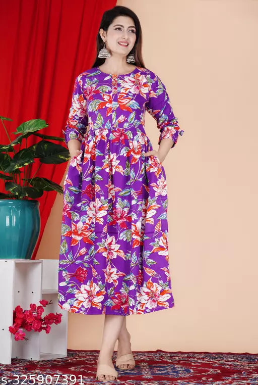 Shree Ganesh fashion's Rayon Anarkali Printed Purpal Kurti for women