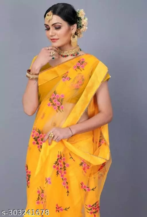 Bollywood Celebrity inspired Explore net saree With beautifull Embroidered all over moti work Gold colours
