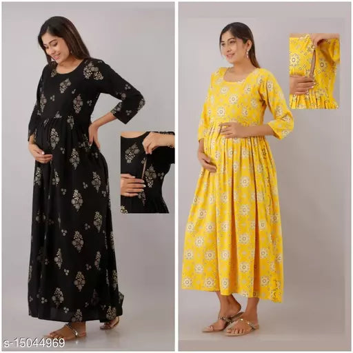 mialo black nd yellow maternity kurta with feeding zips