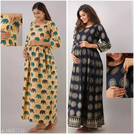 Mialo Biege and blue chakra maternity kurta with feeding zip.