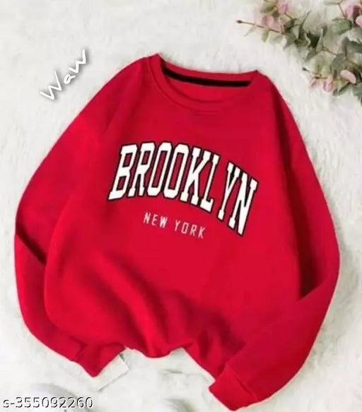 JKP COLLECTION Unisex Red Brooklyn Printed Fabric Fleece For Outdoor & Indoor Sweatshirt