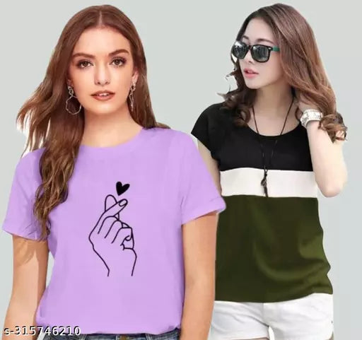 Winning Line Women Color Block Printed Half Sleeve Designer Party wear Top for women and Girls (combo of 2)