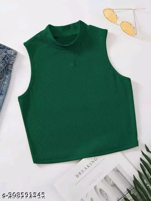 Women green Ribbed Modal-Blend Top