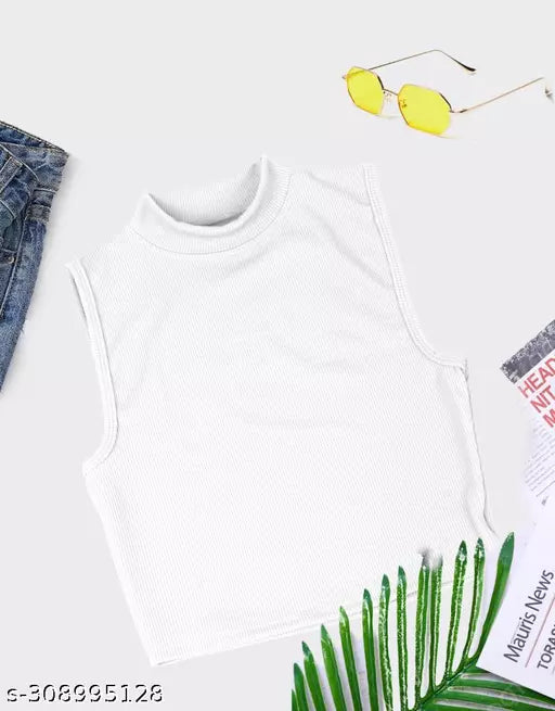 Women's Solid Cotton Rib Knit Crop Tank Top