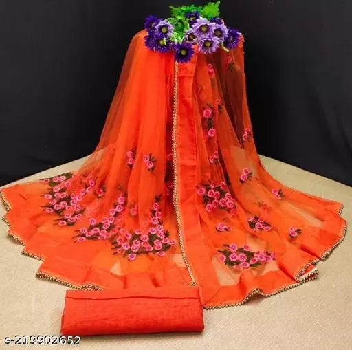 Fancy New Latest Embroidered Bollywood Net saree Orange