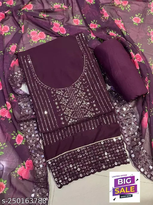 Georgette Unstiched Party Wear Salwar Suit and Dress Material Wine Colours