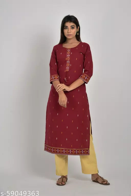Swasti Women Plus Size Printed Pure Cotton Straight Kurti(Maroon)
