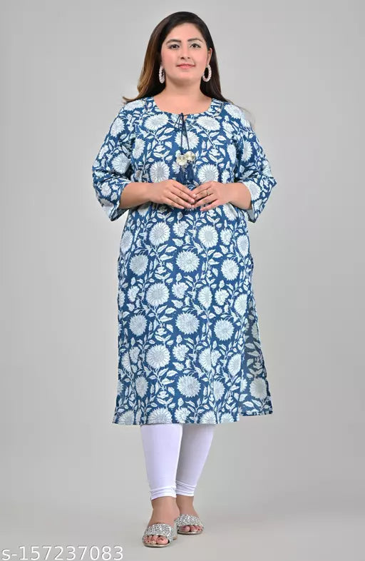 Swasti Plus Size Women Printed Cotton Straight Kurta (Blue)
